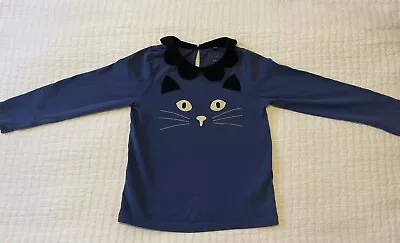 Mini Boden Girls Age 7-8 Long Sleeve Collar  T-shirt - Cat Design • £2.75