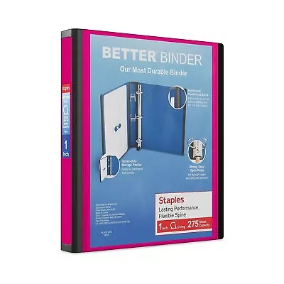 Staples Better View 1-Inch D 3-Ring Binder Pink (13568-CC) 55843/13568 • $12.19