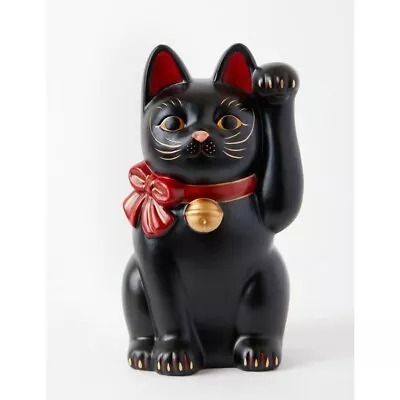 Japanese Hand Painted SETO Maneki Neko Black Red Ribbon Ceramic • $475.85