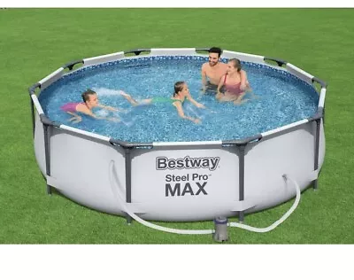 Bestway 10ft Steel Frame Circular Swimming Pool With Filter Pump W/ Cover 0.7m • £170