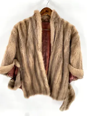 Vintage Custom Made 50s Dark Brown Mink Stole Shrug Wrap Bolero Cape Jacket • $76