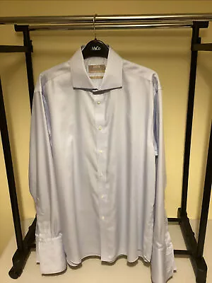 £12 • Buy M&S Mens TAILORED Fit SHIRT 15.5  BLUE And Blue Pink Check Long Sleeve Cuff Link