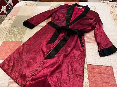 Vintage Metropolitan 1950’s Red Black Satin Smoking Jacket Robe 46 Full Length • $95