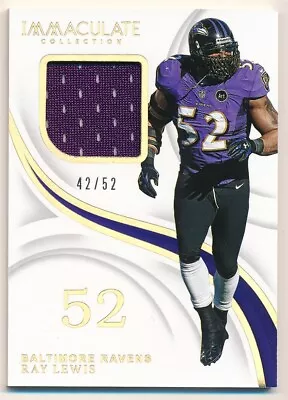 Ray Lewis 2019 Immaculate Collection Ravens Relic Jersey Patch Sp #42/52 • $1.04