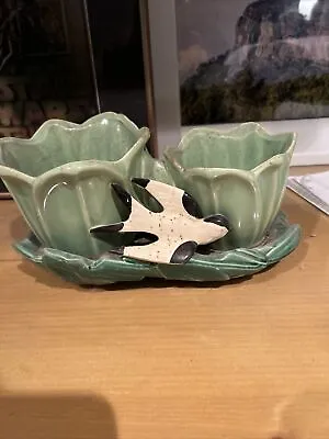 McCoy Pottery Large Double Cache Tulip And Swallow Planter With Underplate • $50
