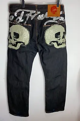 Ed Hardy Embroidered Diamante JEANS W 34 L 34 VGC Straight Leg Skull Y2K 90s • £156.13
