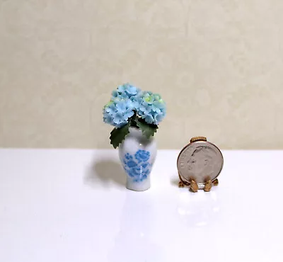 Dollhouse Miniature Vase With 3 Blue Hydrangea Blooms • $9.95