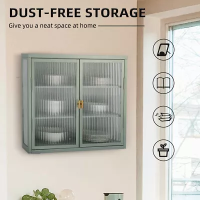 Double Glass Door Floor Wall Mount Cabinet With Detachable Shelves Retro Style • $225.99