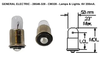 Lot Of 5 - GENERAL ELECTRIC  28546-328 - CM328 Miniature Lamps  6V 200mA T 1 3/4 • $14.98