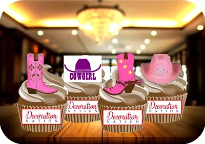 Cowgirl Mix - 12 PREMIUM STAND UP Edible Cake Toppers Western Party Horse Fun • £6.49