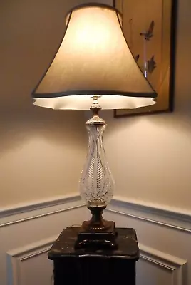 Waterford Crystal Blue Bell Antique Brass Base Large Table Lamp & Original Shade • $495