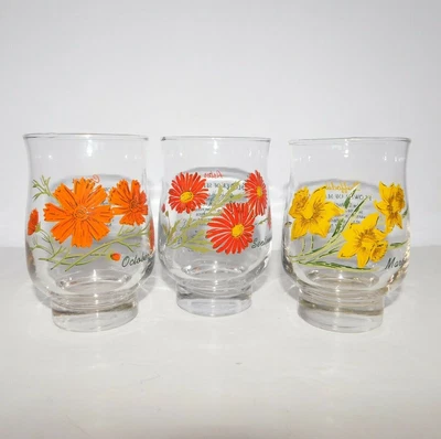 $44.49 • Buy 3 VTG 70s Brockway Flower Of The Month Glasses Tumblers March October September