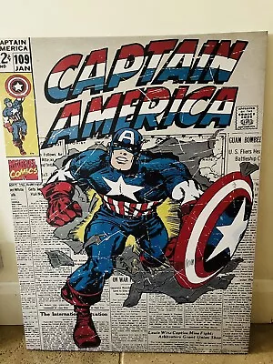 Marvel Superhero Large Canvas Framed Captain America 80x60cm Art • £15