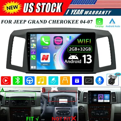 Carplay For Jeep Grand Cherokee 2004-2007 Android 13 Radio Stereo Gps Navi Wifi • $167.11