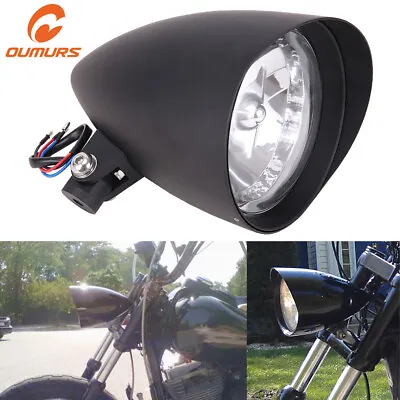 5-3/4  Black Billet Headlight Visor Bucket W/ Tri-Bar H4 Headlamp For Harley US • $68.57