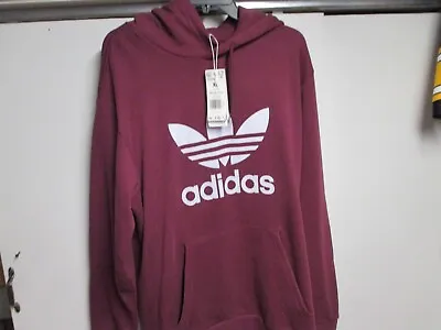 Adidas Mens (trefoil) Hooded Sweatshirt (medium) Nwt Maroon W/white Classic Logo • $27.99