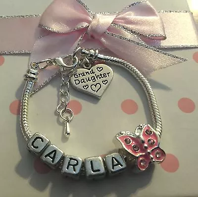 Personalised ANY NAME Big Sister Girls Pink Butterfly Charm Bracelet Gift Box • £4.99