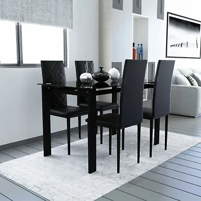 $309.99 • Buy Dining Set Kitchen Room Table Set Dining Table / 4 Leather Chairs Black