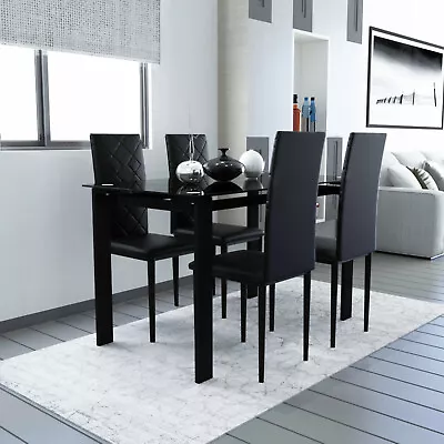 Modern Dining Table Set Kitchen Table Set Dining Table W/ 4 Leather Chairs Black • $175