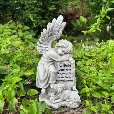 Dog Memorial Stone Wings Angel Figurines Garden Statue Dog Grave Markers Outdo • $29.99