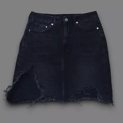 & Denim H&M Women's Sz 6 Distressed Black Denim High-Waist Jean Skirt • $15