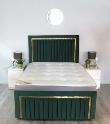 Chesterfield Border Panel Bed Frame Upholstered Sleigh Double 4ft6 5ft 6ft • £399.99