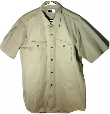 Vtg Big Mac Khaki Beige 100% Cotton Button Front Short Sleeve Work Wear Shirt L • $14.36