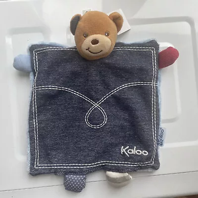 TEDDY BEAR 🐻 BLUE DENIM JEANS PUPPET 🐻 BLANKIE DOUDOU Comforter Soft Toy KALOO • £16