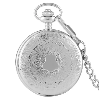 Men's Pocket Watch Quartz White Dial Stainless Steel Case Arabic Numerals Gifts • $7.59