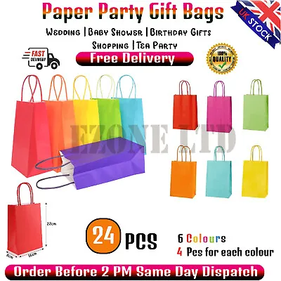 £1.99 • Buy Multi-Coloured Paper Party Bags - Gift Bag With Handles -Birthday Loot Bag