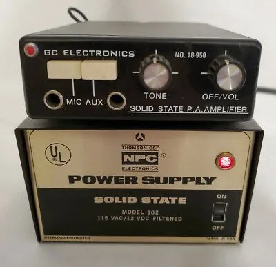 NPC Power Supply Model 102 115VAC/12VDC 4AMP Max 60Hz 60W & GC PA Amp 18-950 • $39.99