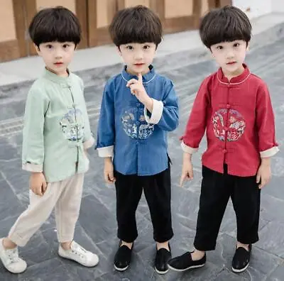 New Baby Kids Traditional Chinese Hanfu Outfits Sets Boys Tang Costume Fashion • £20.50