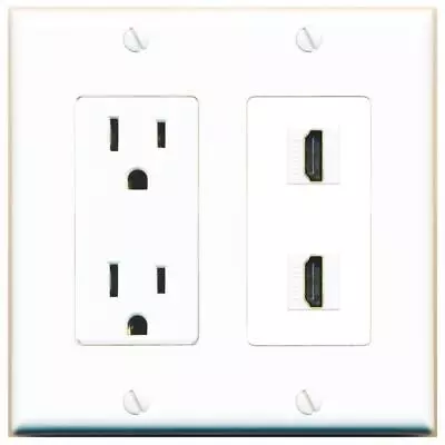 2 Port HDMI Wall Plate-Outlet White • $22.44