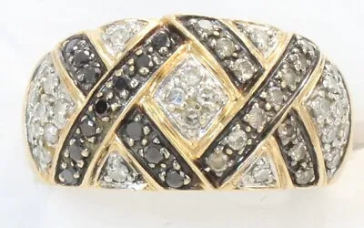 + 14k Gold Natural Black & White Diamonds Love Romance Band Ladies Ring Size 7 • $465