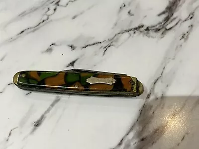 Vintage Brown Green Camouflage Speckled 2 Blade Marked Pocket Knife • $15