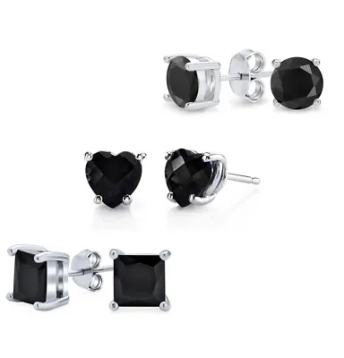 3 Pack 925 Sterling Silver Black Onyx Cubic Zirconia Stud Earrings Set Men Women • $13.99