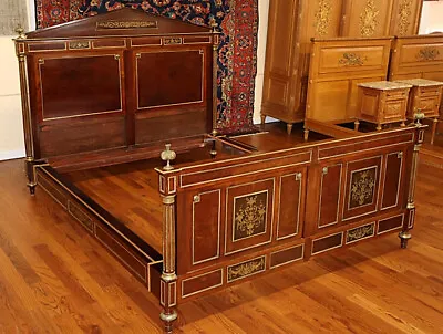 19th Century French Napoleon III Mahogany Double Bed Converted To Queen Bed • $2995