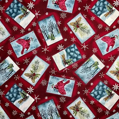 Christmas Cardinals Fabric Karen Jarrar Marcus Brothers 100% Cotton By The Yard • $10.99