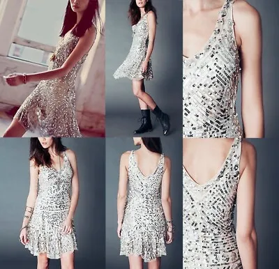 SO RARE $198 Vintage Free People Shimmy Shimmy Party Sequin 1920s Mini Dress S • $109.99