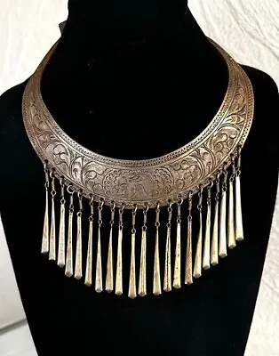 Vtg Thailand Hmong Hill Tribe Handmade Peacock Motif Bib Necklace Silver Tone • $140