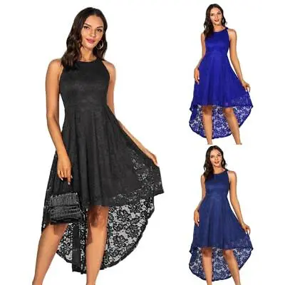 $36.83 • Buy Women Halter Sleeveless Lace High Low Hem A-Line Pleated Midi Long Swing Dress