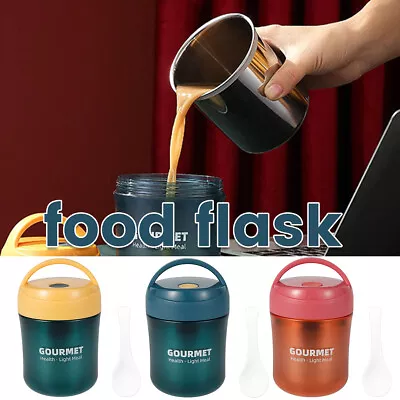 Vacuum Insulated Food Jar Stainless Steel Food Flask Soup Thermos W/ Spoon ♐ • $16.05