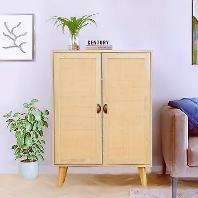 Storage Cabinet With 2 Door Rattan Buffet Sideboard Cabinet For Living Room • $163.99