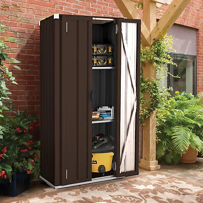 Storage Cabinet Waterproof W/Shelve Lockable Metal Outdoor Garden Shed Organizer • $179.99