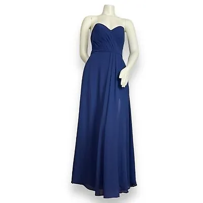 Mori Lee Madeline Gardner Prom Dress‎ Bridesmaid Blue Sweetheart Slit Chiffon 2 • $115