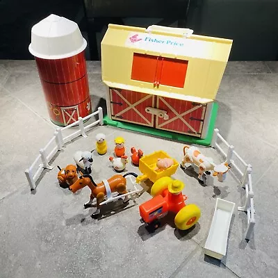 Vintage  Fisher Price Little People PLAY FAMILY FARM 1986 Barn Silo Figures • $44.95