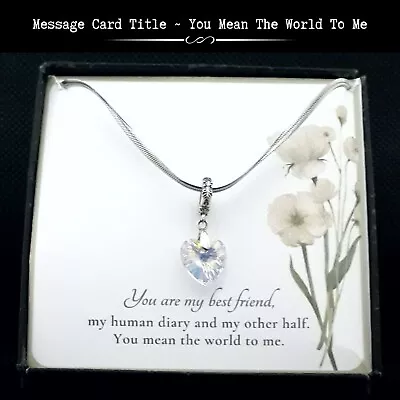 Gift For Best Friend - Brilliant Transparent Heart Charm Necklace- Message Card • $27.99