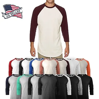 Mens Baseball RAGLAN T Shirts 3/4 Sleeve Tee Plain Team Sport Jersey Solid Casua • $14.99