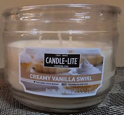 CANDLE-LITE Scented 3-Wick Candle In Glass Jar; Creamy Vanilla Swirl; 10 Oz • $5.95