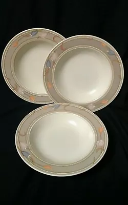 Mikasa Intaglio Meadow Sun Rimmed Soup Bowl CAC02 Taupe Tulips 9-1/4  Set Of 3 • $9.99